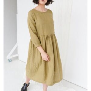 Linenfox Olive Green Dress